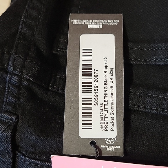 PrettyLittleThing Black Ripped 5 Pocket Skinny Jeans US 2 - Picture 10 of 16